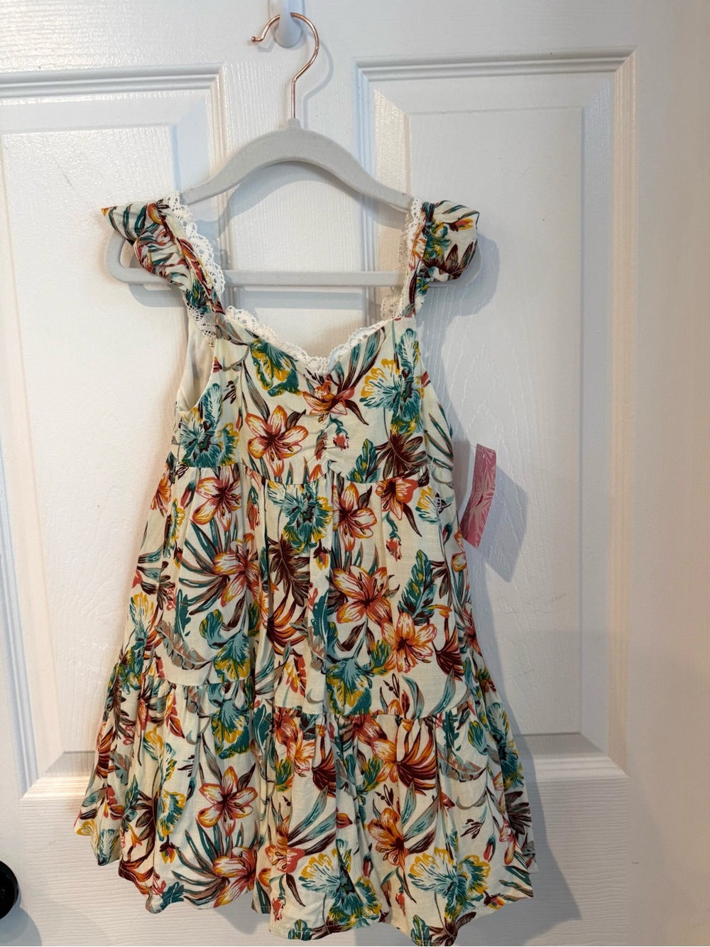 Tommy Bahama Cream Floral Ruffle Sundress with Teal & Rust Accents